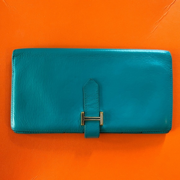 💥HOT  Pick🔥HERMES Bearn Taurillon Clemence Leather Long H Logo Bifold Wallet - Picture 15 of 17